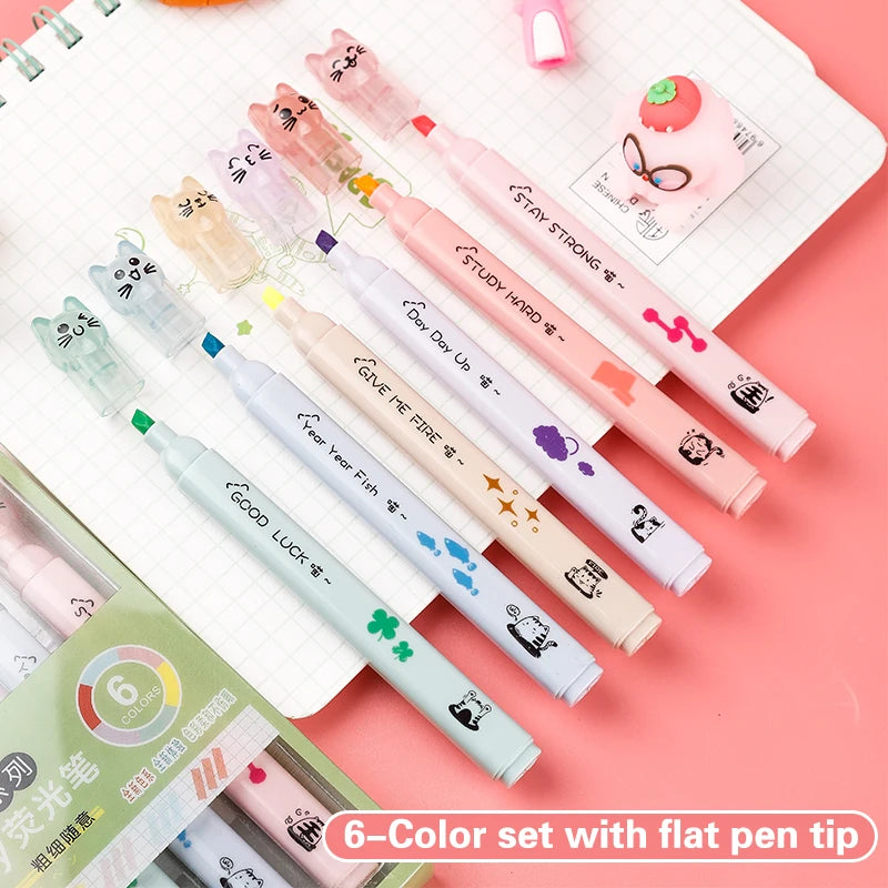 6 pcs/pack Kawaii Cat Claw Pastel Color Highlighters Drawing Art Markers Fluorescent Pen Gift Stationery Cute School Supplies