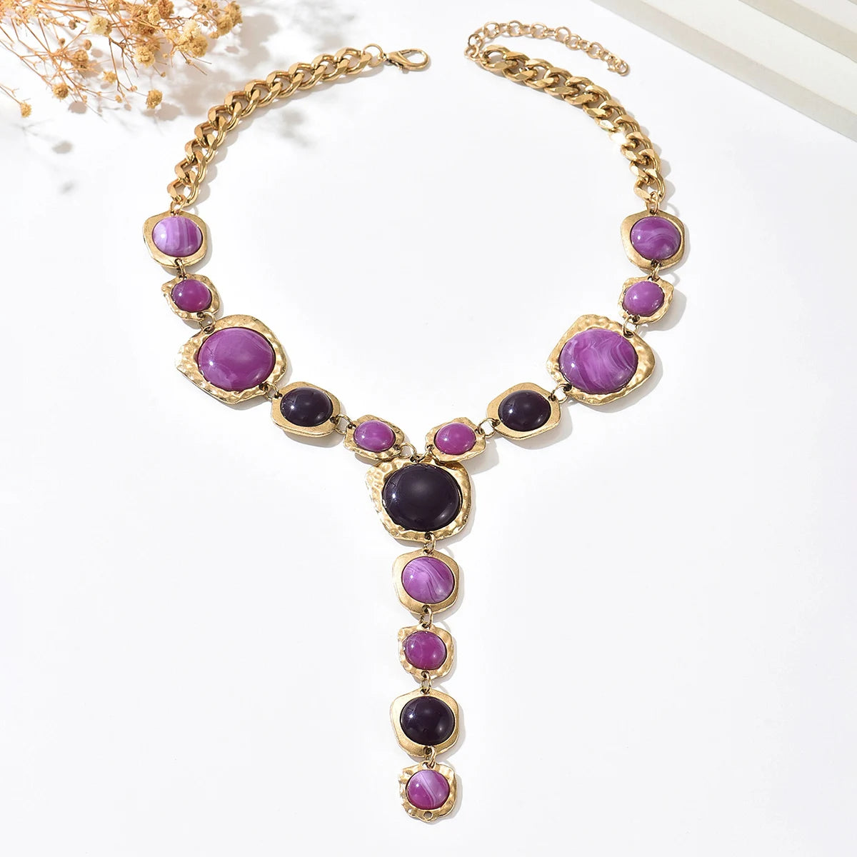 Vintage Exaggerated Y-shaped Long Necklace for Women Stylish Chunky Geometric Pendant Necklaces Boho Fashion Jewelry Accessories