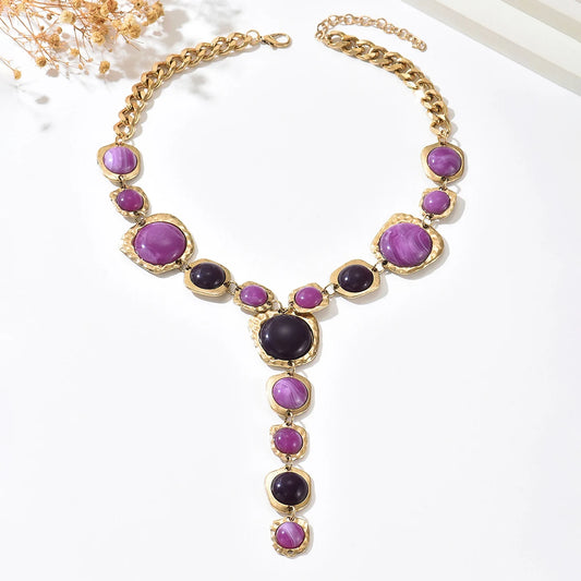 Vintage Exaggerated Y-shaped Long Necklace for Women Stylish Chunky Geometric Pendant Necklaces Boho Fashion Jewelry Accessories