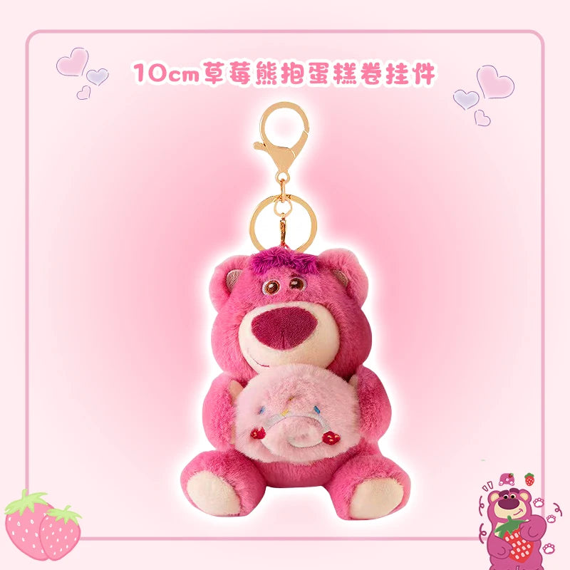Disney Lotso Bear Toy Story Mini Plush Keychain Kawaii Soft Strawberry Dessert Bag Pendant Gift for Kids Fans