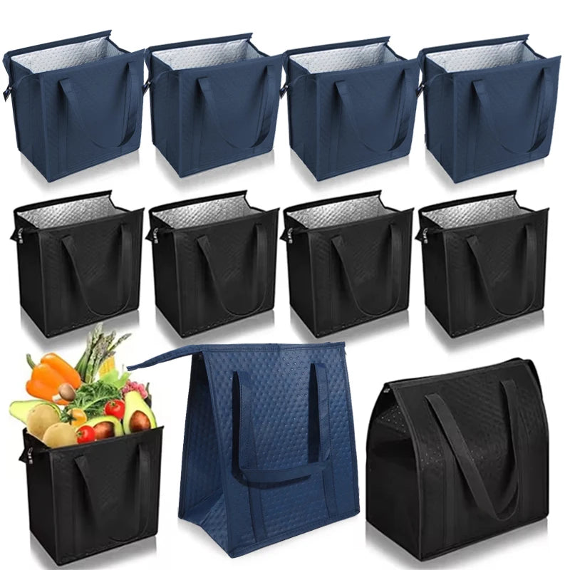 Large Insulated Reusable Grocery Bag With Zipper & Front Pocket, Keep Cool/warm For Hours For Camping Picnic, Fishing, Shopping