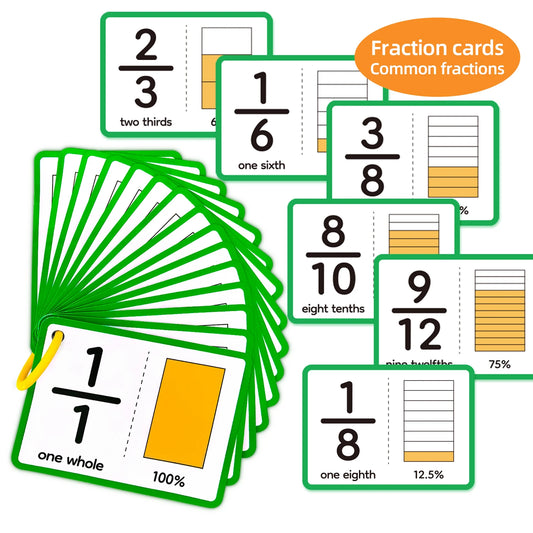 15pcs Double-Sided Fraction Cards, Math Teaching Aids for Kids,  an Educational Tool for Math Fractions in Home and School