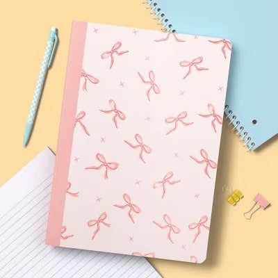 Wide Rule Bow Spot 7.5"X10.5" Composition Paper Notebook Light Terracotta Pink - for School Office Writing