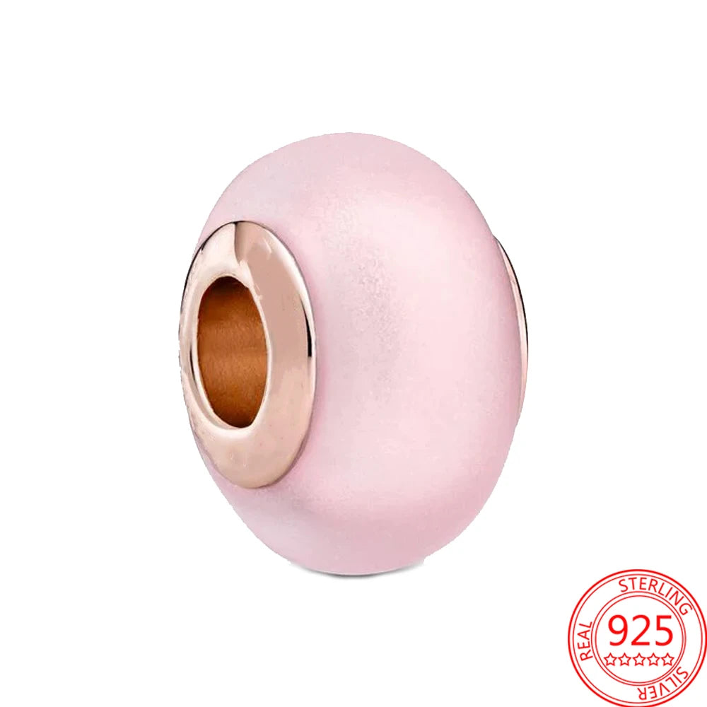 Nostalgic 925 Silver Red Dumbbells&Pink Motorcycles&Natural Pearl Shells&Hearts&Frosted Mura Charm Fit DIY Bracelet Jewelry