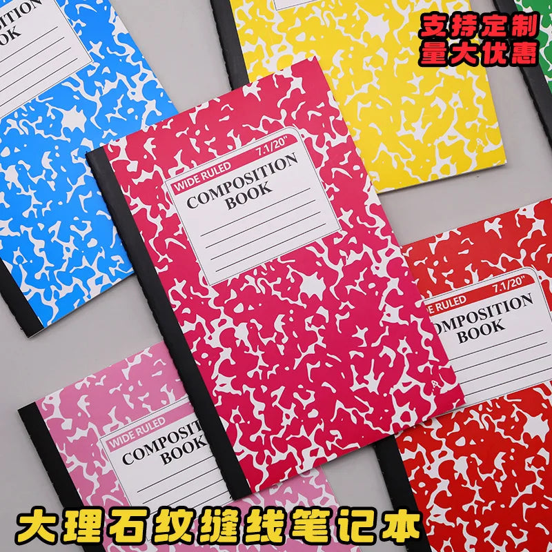 4pcs American Style Marble Composition Notebook Wide Ruled 60 Pages Student School Journal Sewn Bound Writing Diary Supply