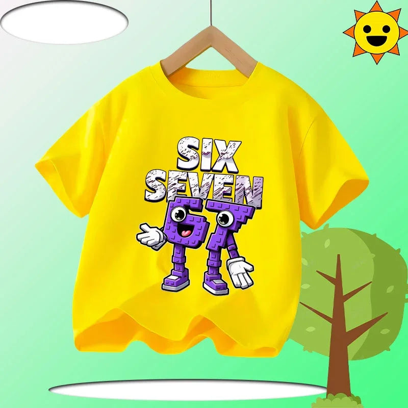 Summer Six Seven 67 Cartoon Cute Print Children‘s Short Sleeve Tops Cotton Casual Kids T-shirt Fashion Boys Girls Clothes Tees