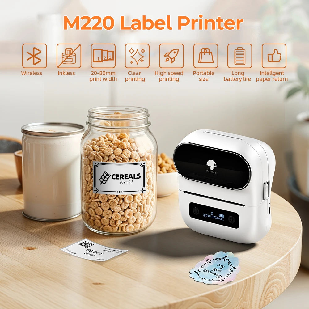 Zodzi M220 Label Printer 75mm Thermal Label Maker for Barcode Address Labeling Mailing File Folder Labels for Phone & PC