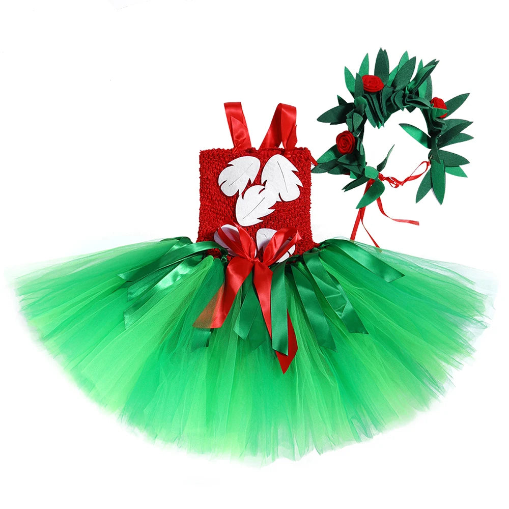 Lilo Costume for Girls Hawaiian Princess Tutu Dress Up Clothes Outfits with Garland Kids Halloween Carnival Luau Party Dresses