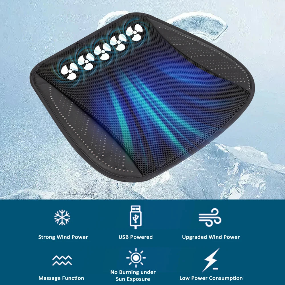Ventilated Seat Cushion with USB Port, Summer Breathable Cooling Pad for All Car Seats, Home and Office Chairs, Navy Blue