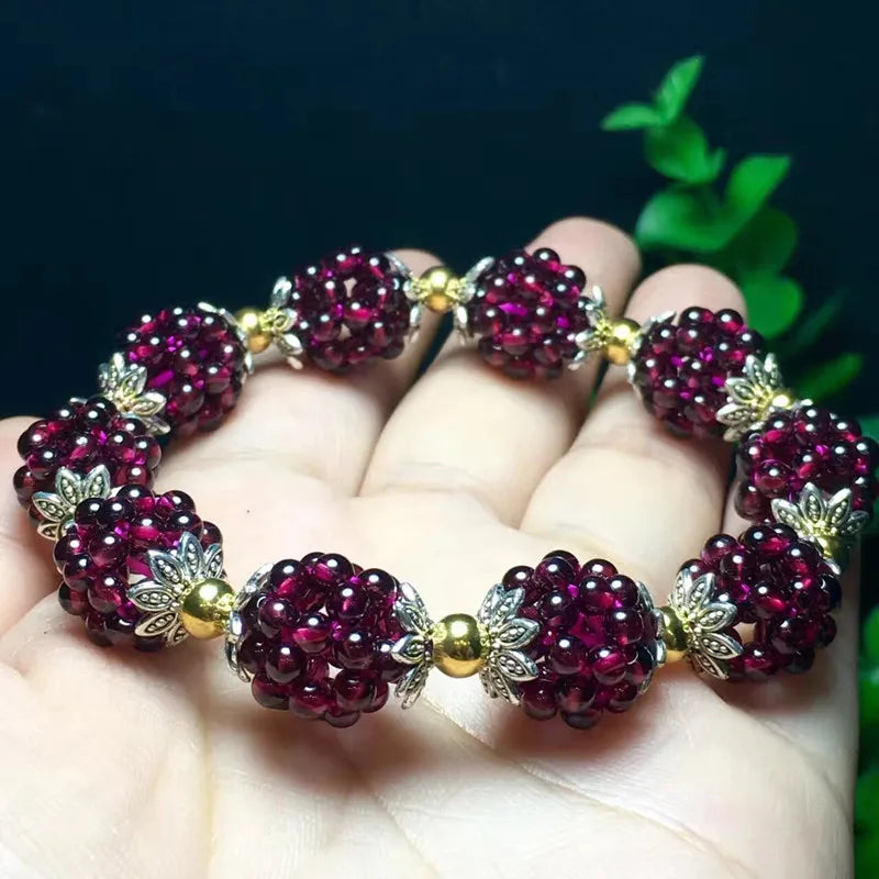 Buyee Natural Garnet Bracelet Small Round Loose Stone Bracelets Wine Red Gem Bead Charm Bracelet for Women Fashion Fine Jewelry