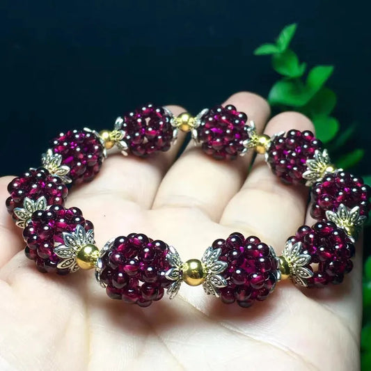 Buyee Natural Garnet Bracelet Small Round Loose Stone Bracelets Wine Red Gem Bead Charm Bracelet for Women Fashion Fine Jewelry
