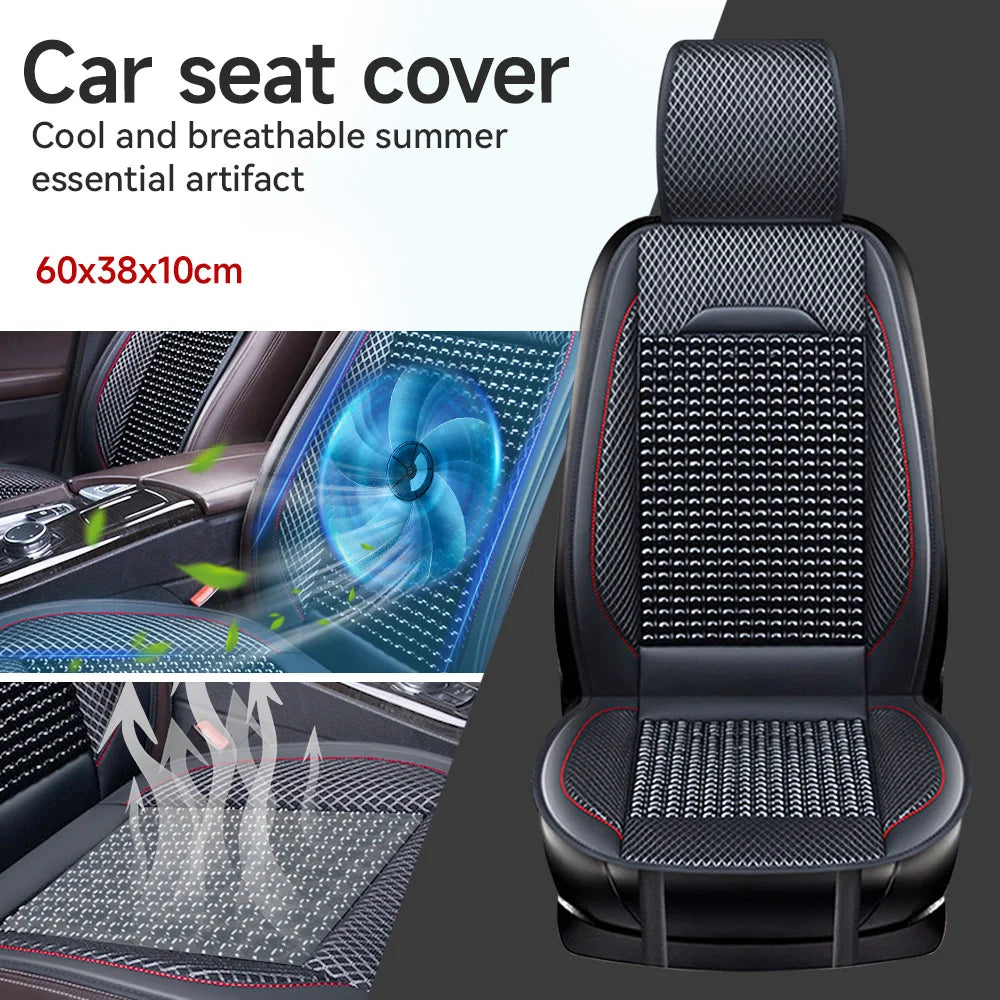 Car Wooden Bead Seat Cushion Singleseat Wood Bead Summer Cool Leather Car Seat Cover Breathable For Universal Car Chair Office