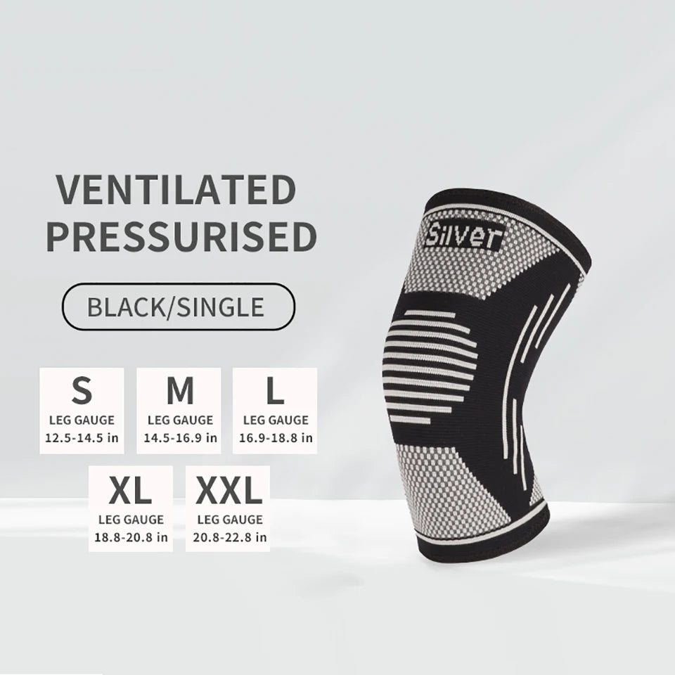 Knitted Knee Pads Elastic Compression Silver Fiber Silver Ion Tightly Wrapped Joint Pain Meniscus Injury Silicone Anti-slip