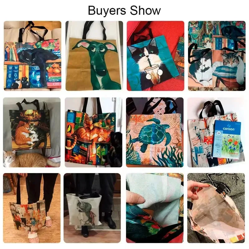 Chic Dachshund Print Tote Bag Large Capacity Casual Shoulder Handbag for Women Sturdy Polyester Reusable Grocery Shopping Bag