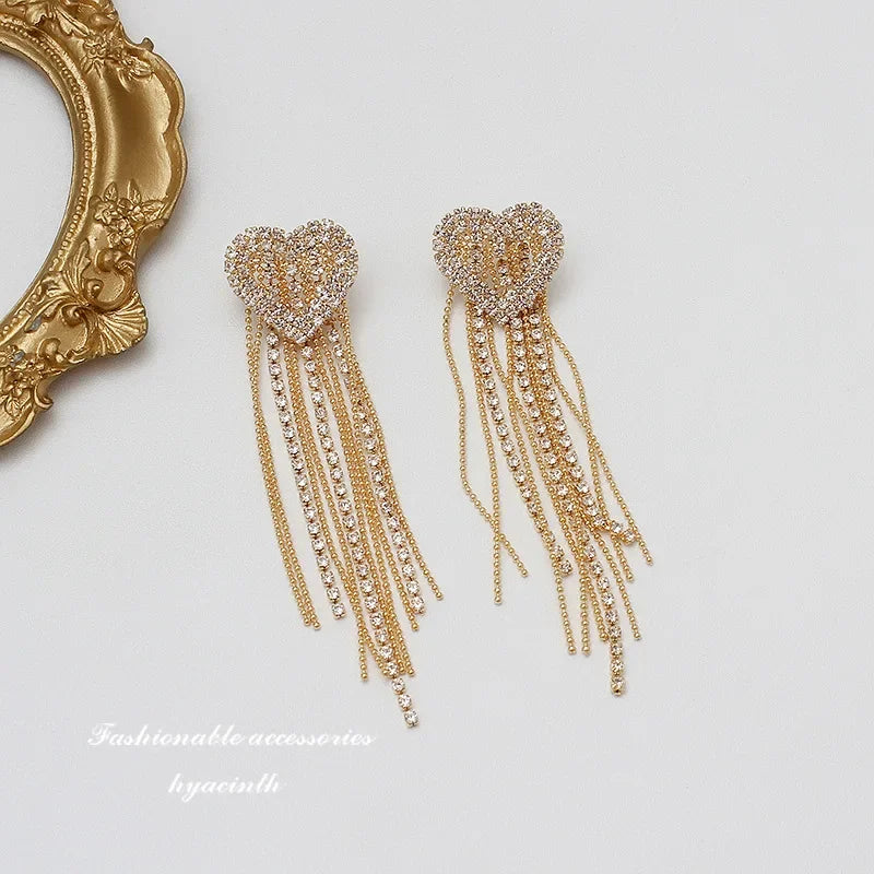 New Green Red Crystal Beaded Pendant Tassel Earrings for Women Exquisite Light Luxury Unique Design Personalized Girls Jewelry
