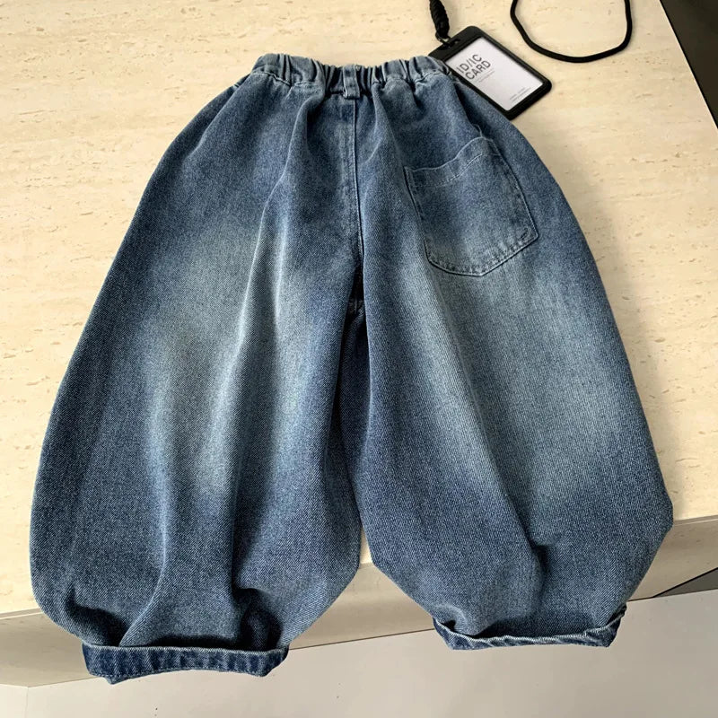 Boys Pants 2026 Spring and Summer New Childrens Clothes Korean Style Boys and Girls Fake Two Design Sense Casual Jeans