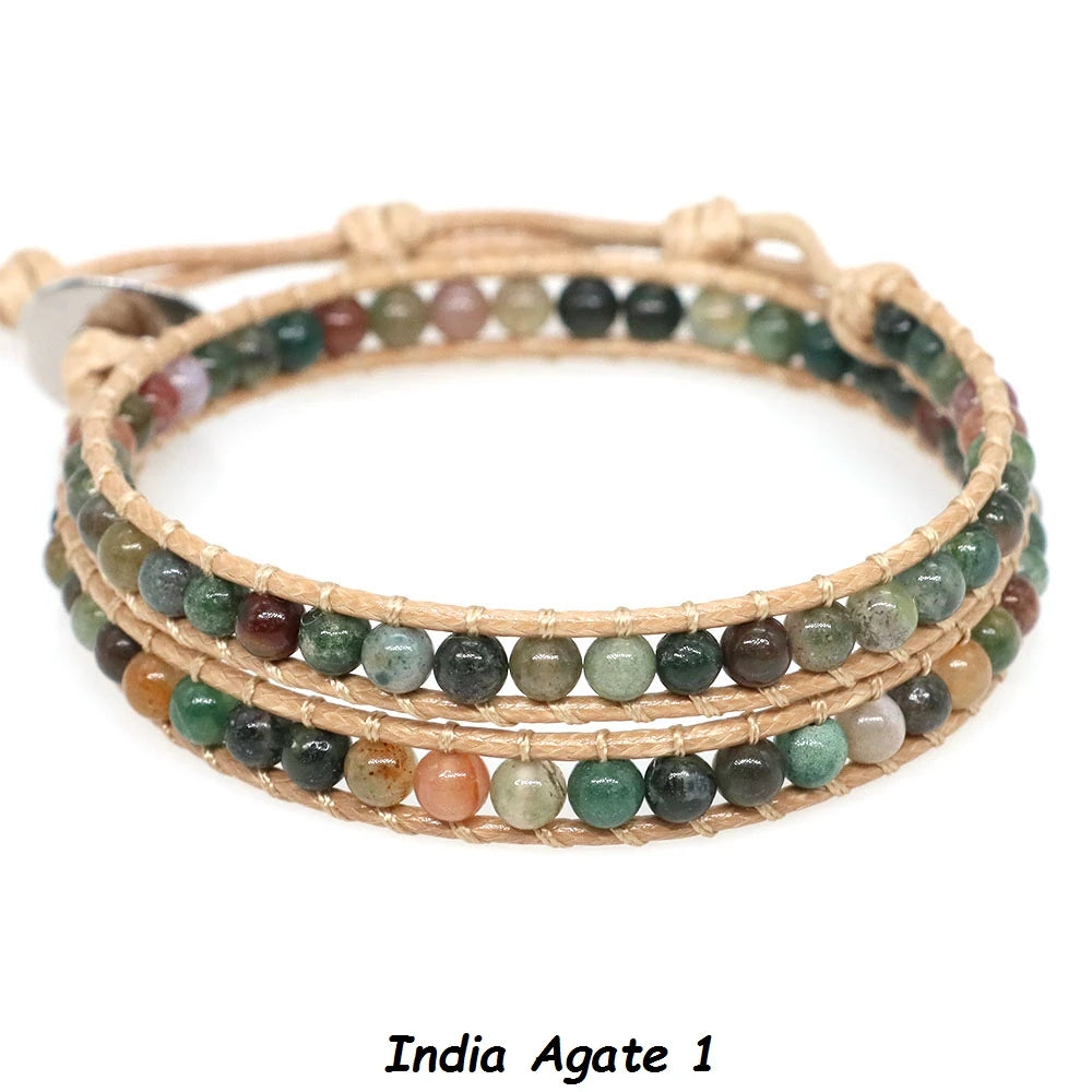 Natural Stone Bohemian Wrap Bead Bracelet Lapis Lazuli 2 Strands Multilayer Leather Rope Woven Bangle For Women Men Jewelry Gift