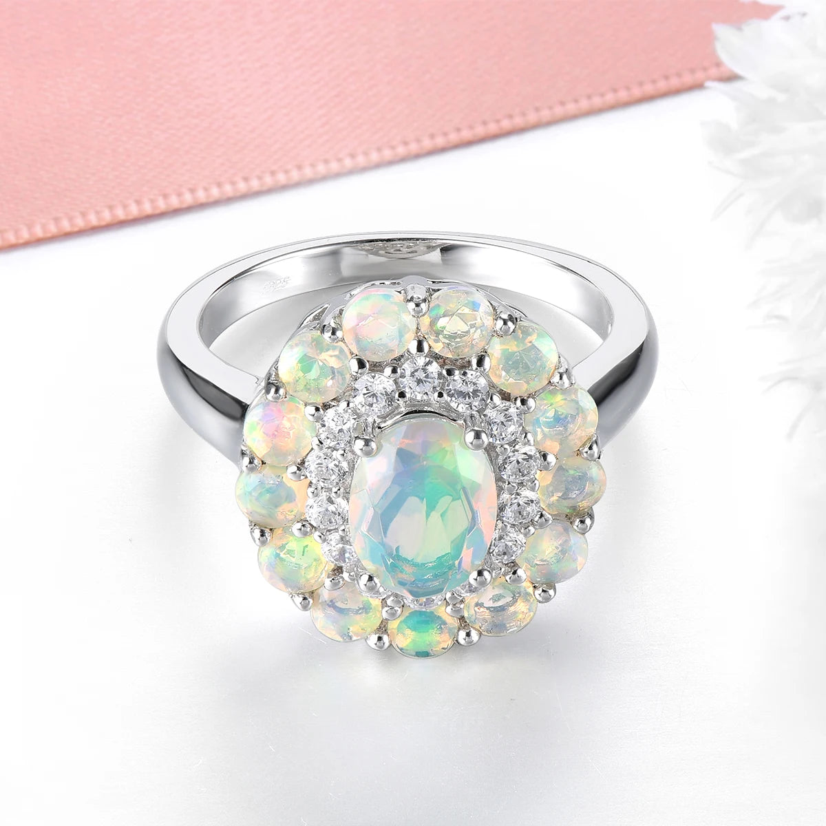 Natural Opal Solid Sterling Silver Rings 1.78 Carats Genuine Gemstone Romantic Classic Fine Jewelry Design S925 Women Birthday