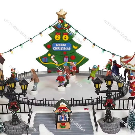 New holiday skiing Christmas scene amusement park music box set skating rink scene decoration