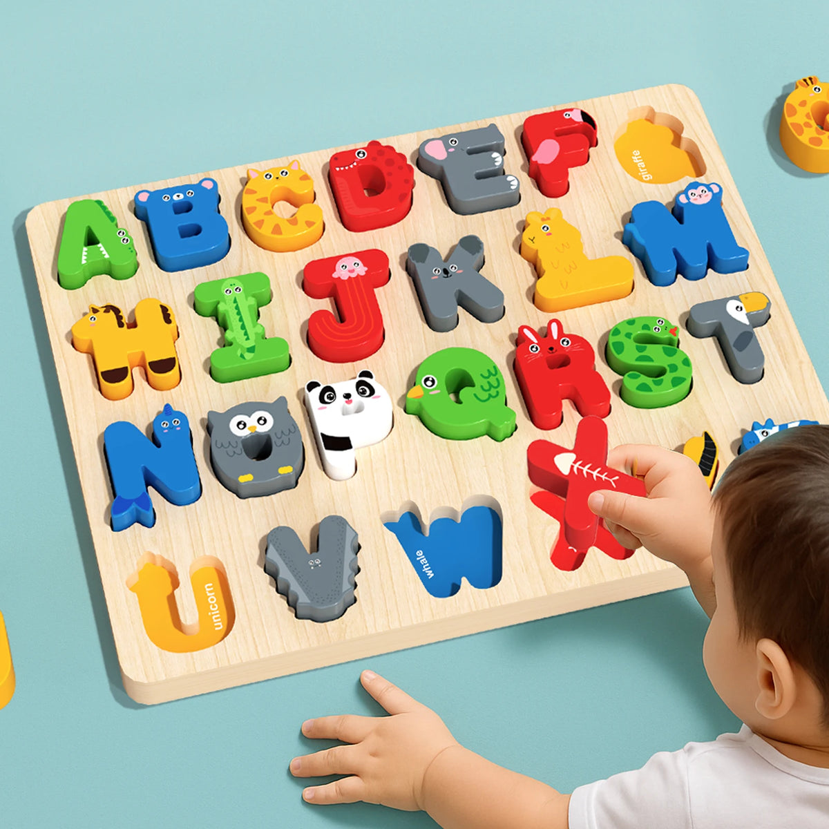 3D Colorful Montessori Wooden Puzzle Alphabet Number Matching Game - Early Education Toy for Mathematics Shape Cognition