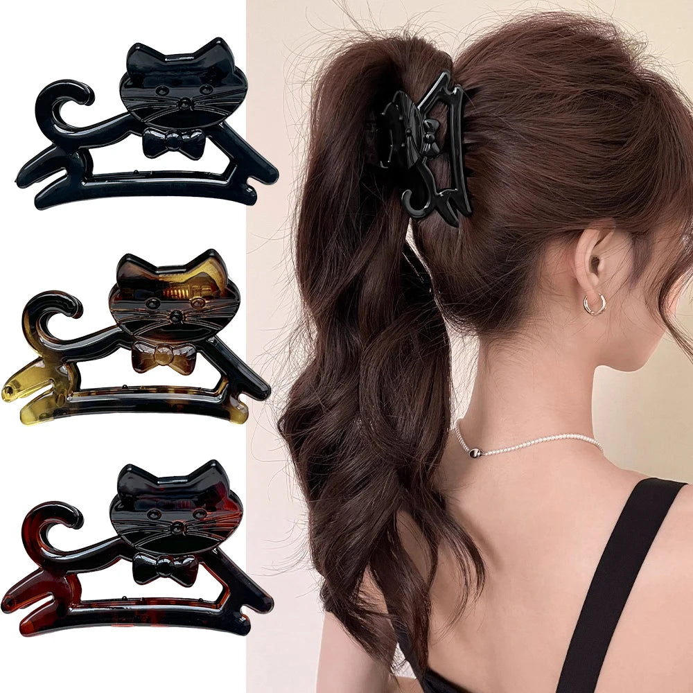 Korean Cute Cartoon Cat Acrylic Hair Claw Crab Hair Clip Shark Cat Barrettes Hairpin Headwear for Women Girl Hair Accessories