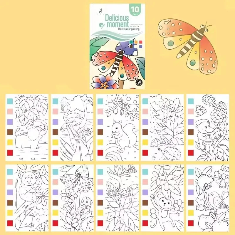 Kids Watercolor Painting Book - Washable Gouache Doodle Coloring Book Painting Paper with Built-in Paints