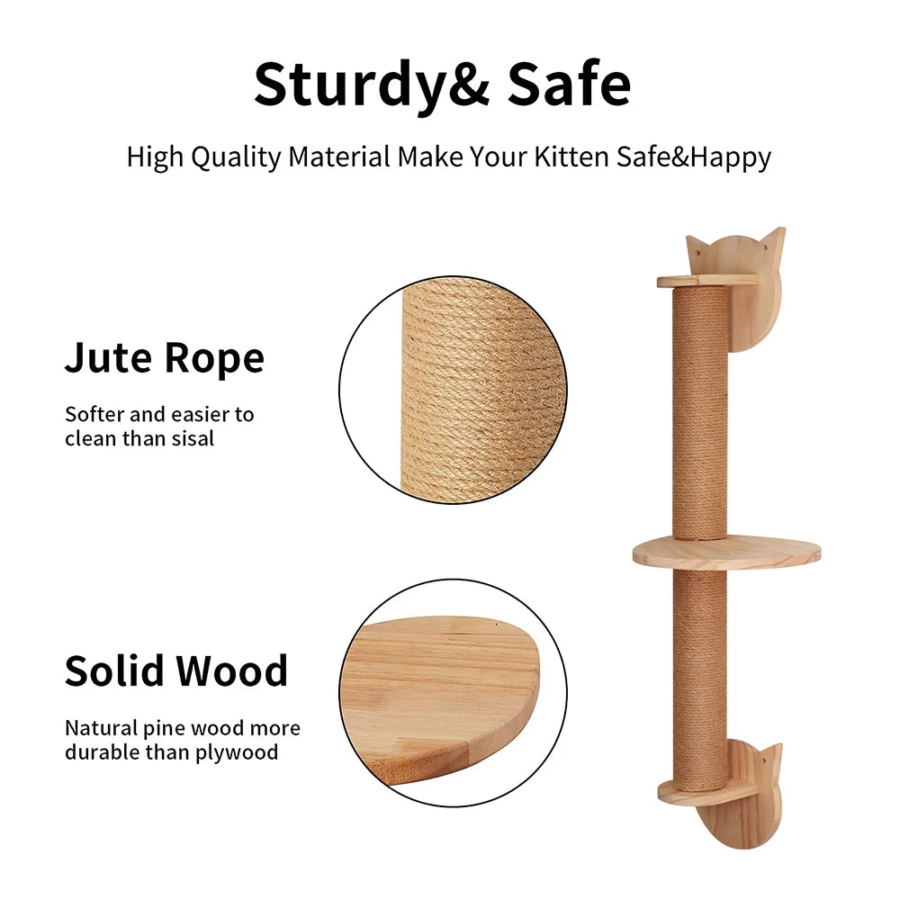 77cm Cat Activity Tree with Scratching Posts Wall Mounted Sisal Scratcher Pine Wall Climbing Hammock for Indoor Cats Accessories