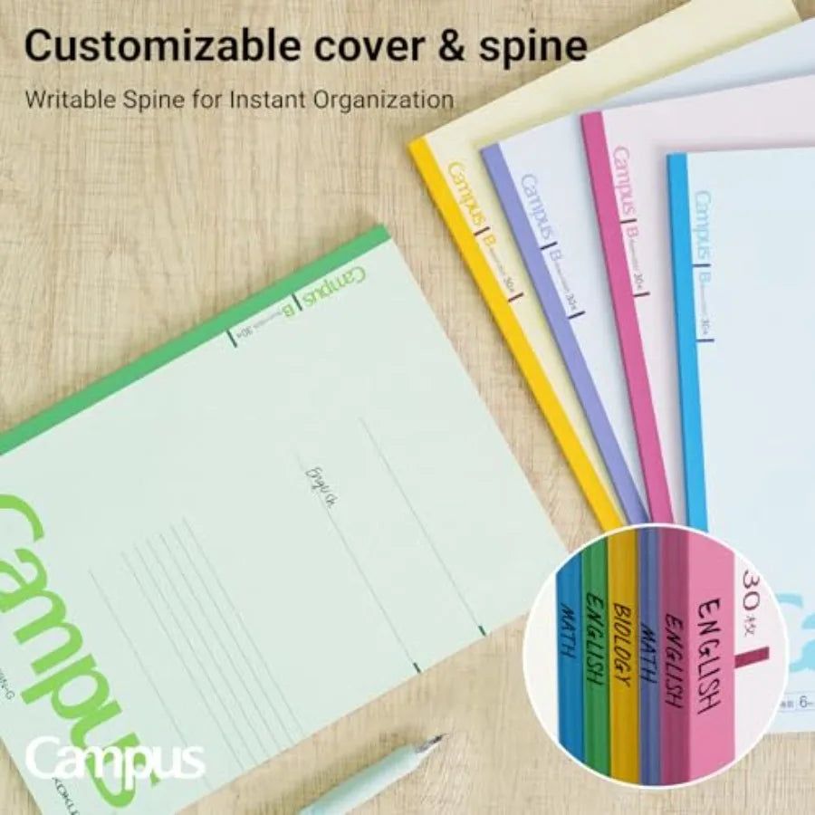 Composition Notebooks, 5 Pack Campus Semi-B5 Comp Book with B 6mm Ruled, 30 Sheets, Classic School Lined Notebook, Journal Note