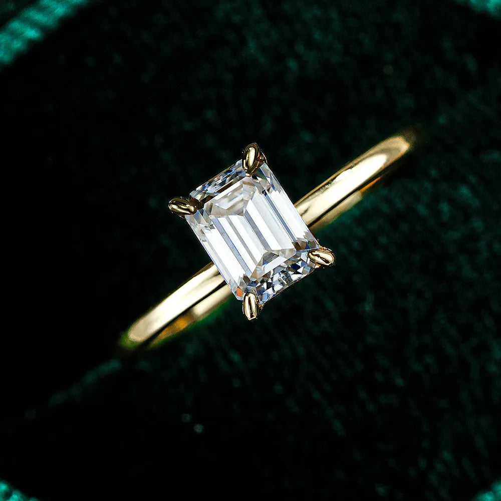S925 Sterling Silver Rectangular Cut Solitaire Ring - 1/2/3 Carat D Color VVS Moissanite Gold Plated Jewelry for Women