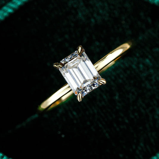 S925 Sterling Silver Rectangular Cut Solitaire Ring - 1/2/3 Carat D Color VVS Moissanite Gold Plated Jewelry for Women