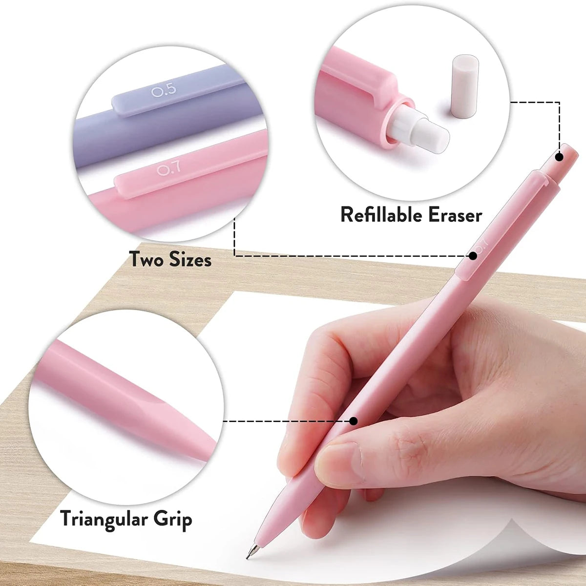 Cute Mechanical Pencil Set 6 Pastel Mechanical Pencils 0.5 0.7mm 120 HB Leads 3 Erasers 9 Eraser Refills Aesthetic School Supply