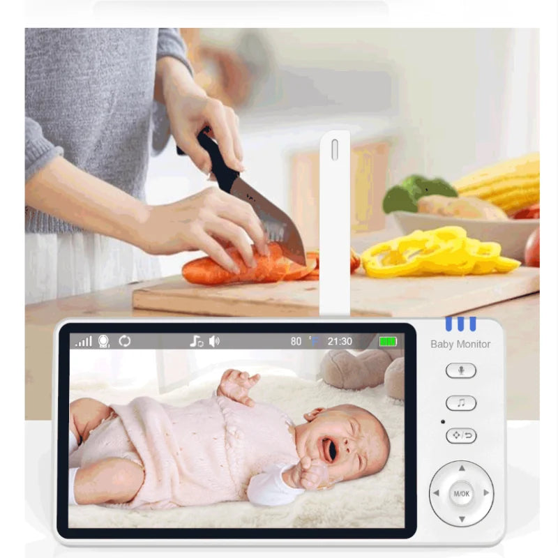 5 Inch Babyphone Video Baby Monitor Zoom Security Surveillance Camera with Temperature Sensor & Lullaby Built‑in Camera fo