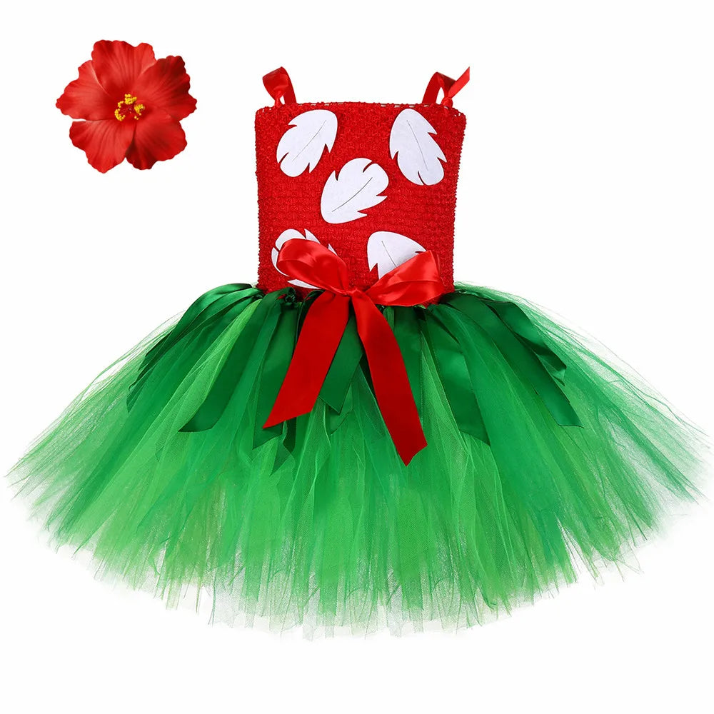 Lilo Costume for Girls Hawaiian Princess Tutu Dress Up Clothes Outfits with Garland Kids Halloween Carnival Luau Party Dresses