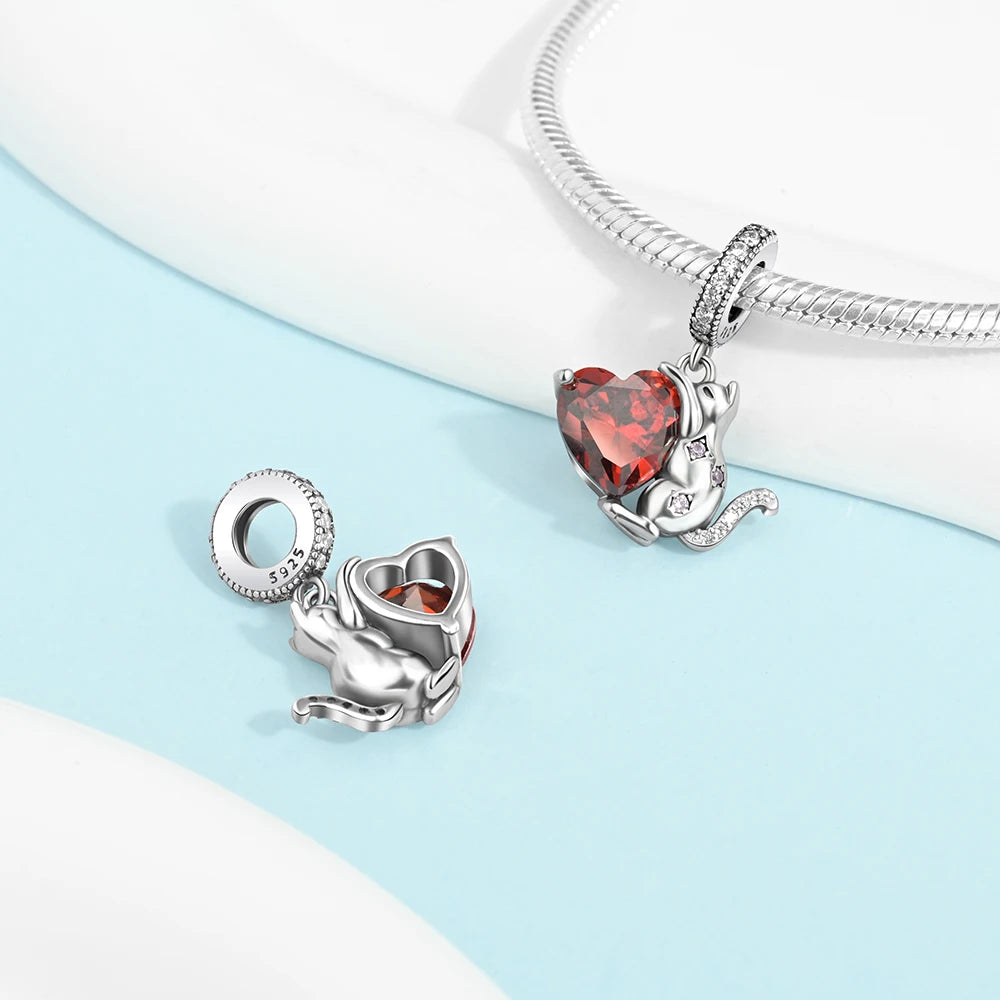 Charms Plata Cat Heart Swing Mothers Day Gift Silver Plated For Charms Silver Plated Original Bracelet for Jewelry Making