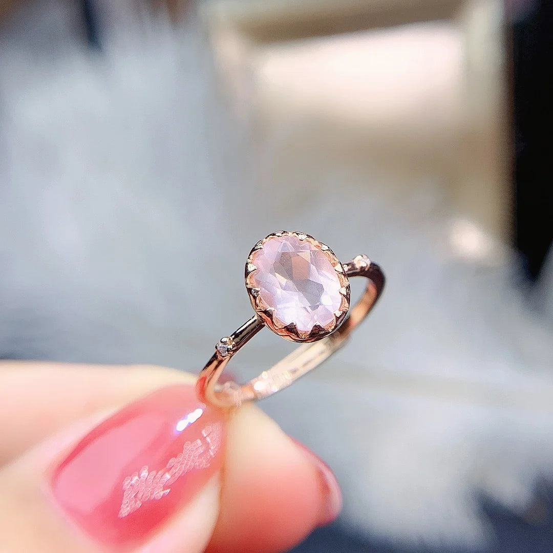 FS 6*8mm Natural Rose Quartz Simplicity Ring S925 Sterling Silver Fine Fashion Charm Weddings Jewelry for Women MeiBaPJ
