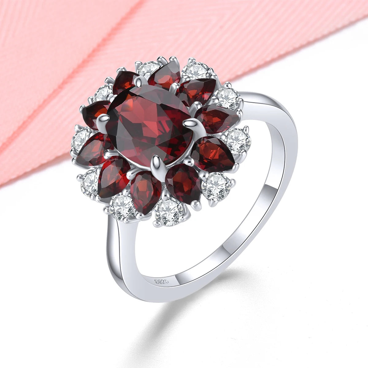 Natural Red Garnet Solid Sterling Silver Rings 4.2 Carats Genuine Birthstone Classic Romantic Fine Jewelry Design S925 Gifts