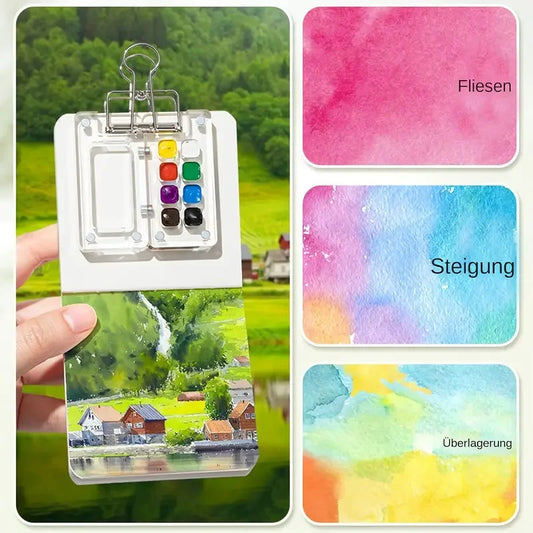 Mini Watercolor Paint Set – Pocket Travel Kit with 8 or 15 Grid Box