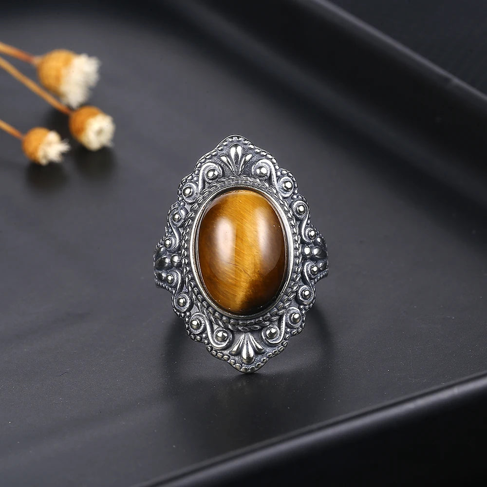 Oval Natural Labradorite Rings for Women Men S925 Silver Ring Finger Ring Retro Gemstone Rings Jewelry Party Gift