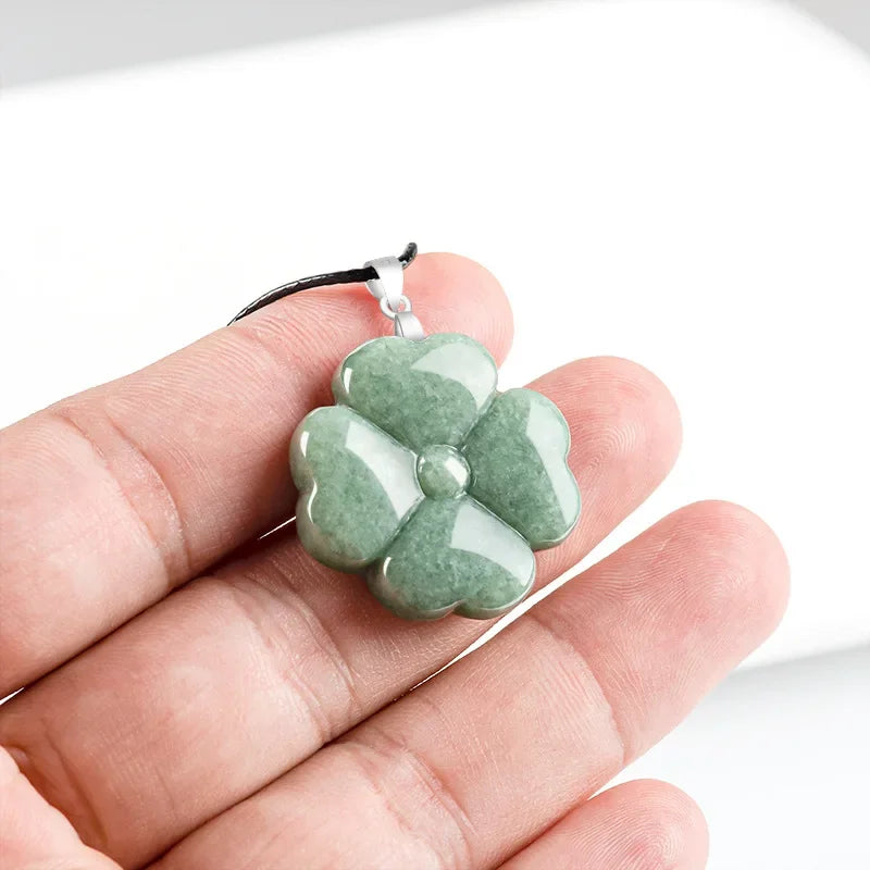 S925 Silver Burmese Jade Lucky Clover Pendant Natural Necklace Designer Jadeite Green Stone Real Fashion Jewelry Vintage