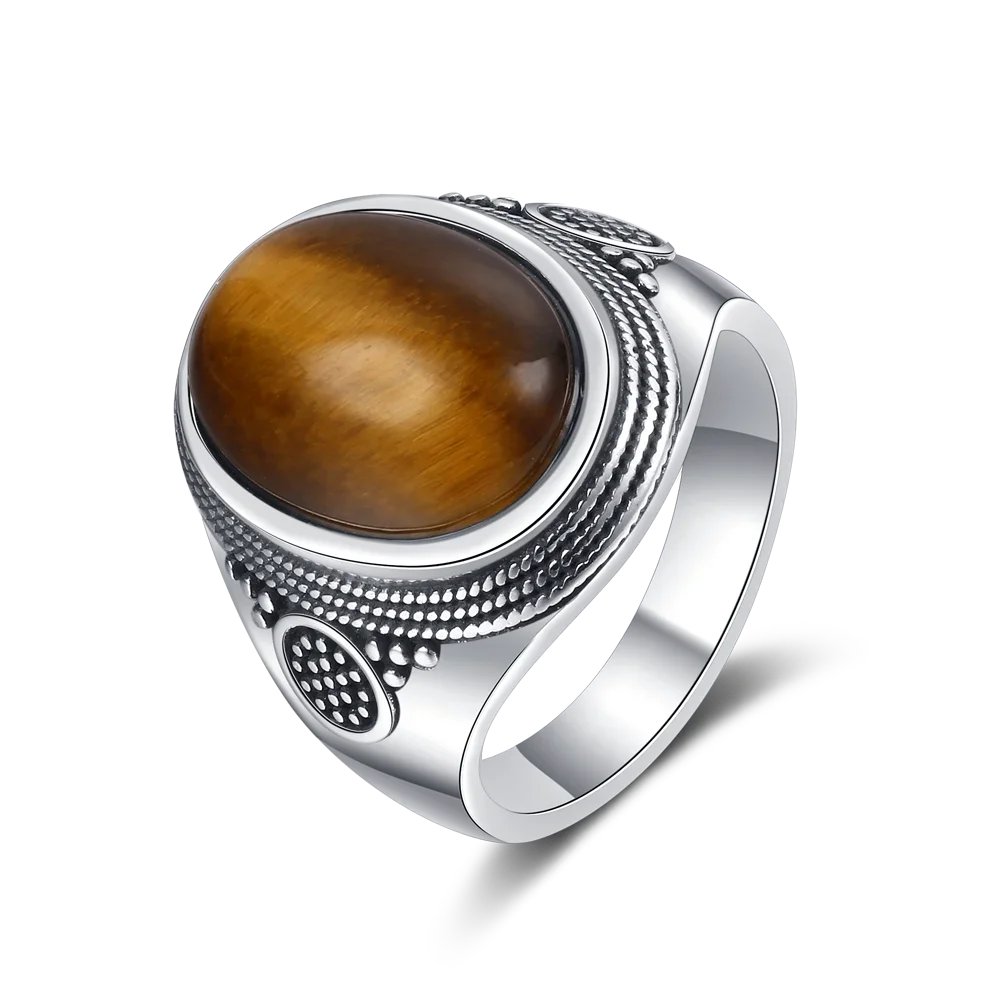 Vintage Natural Labradorite Ring for Women Men 10x14MM Oval Large Tiger Eye S925 Silver Plated Rings Boho Jewelry Gift FCGJHW