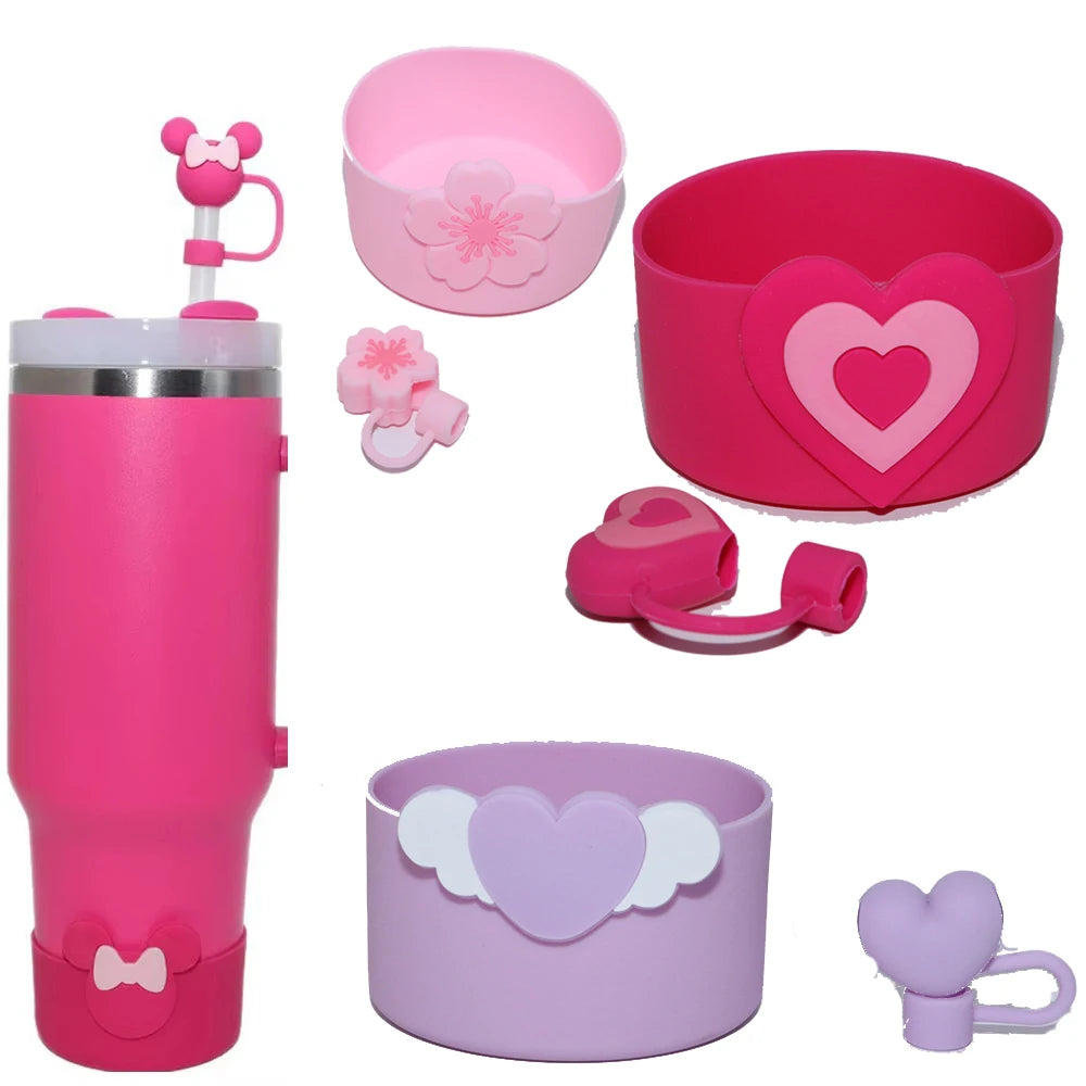 Protective Silicone Tumbler Boot with Straw Cover Accessories for Stanley Cup Quencher Bottle Bottom Sleeve Straw Topper Cover
