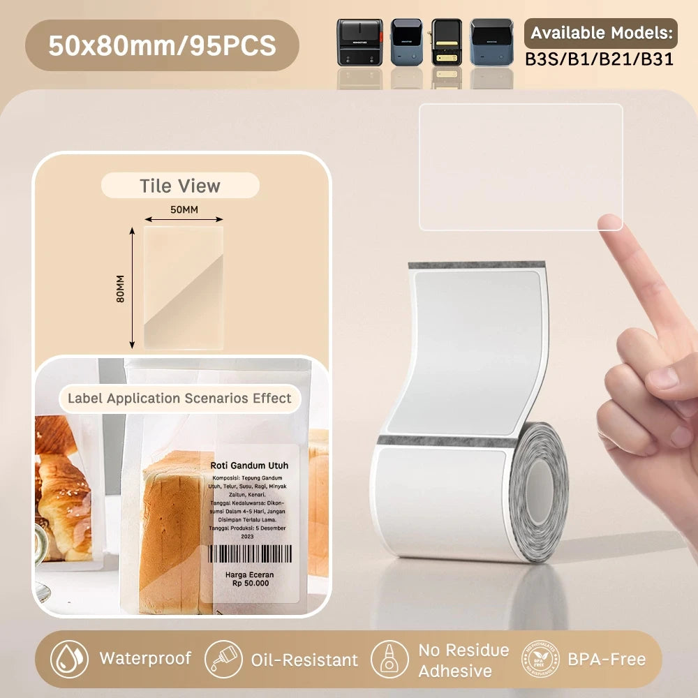 NIIMBOT B21/B1/B3s Transparent Label Printing Paper Name Sticker Waterproof Circle/square Thermal Label paper