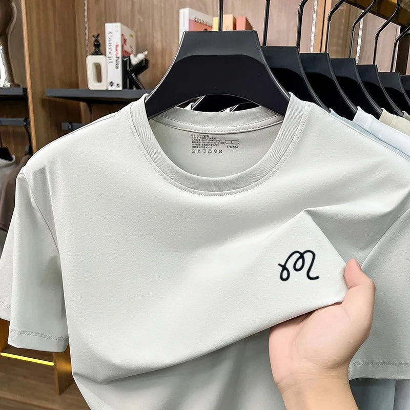 Men's New Summer High Quality Cooling Sensation T-Shirt Round Neck Brand Printing Short Sleeves Tops Leisure Fashion Men Swear