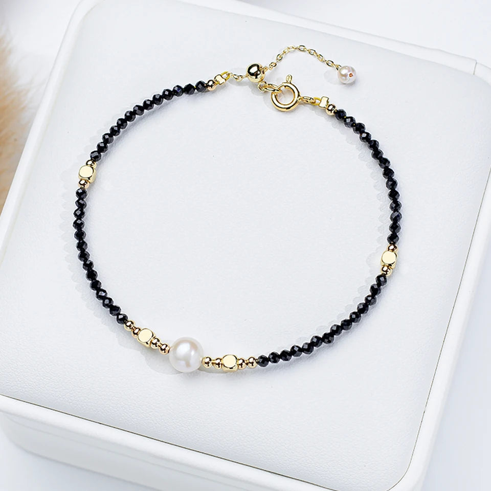 2mm Tourmaline With 7mm  Freshwater Pearl Bracelet For Women Natural Stone Bangle Jewelry Amethyst chains