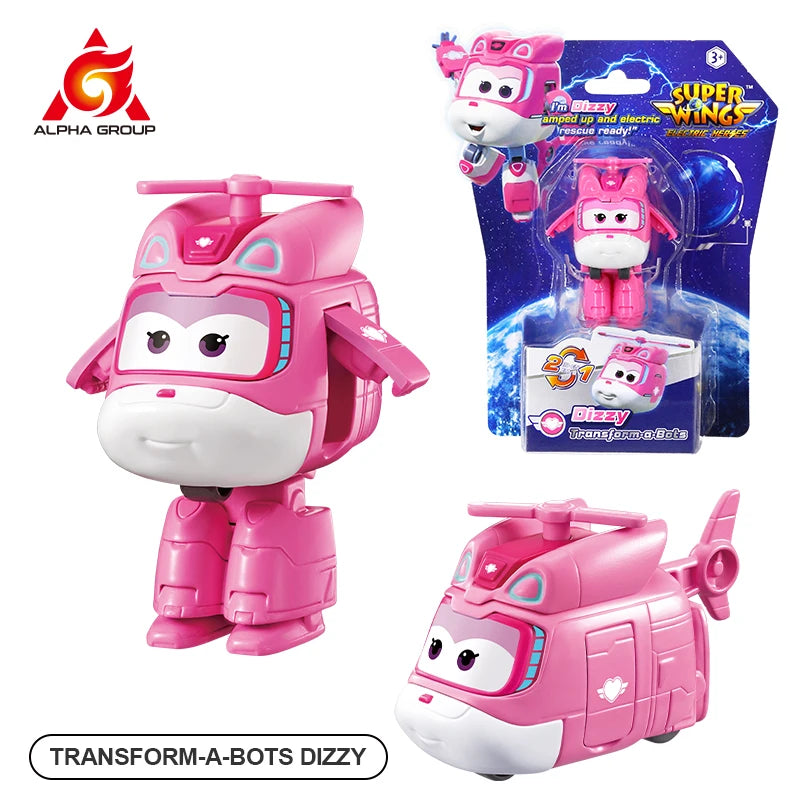 Super Wings Mini Dizzy Transform Robot to Plane in 3 Steps 2 Inches Deformation Action Figures 2Modes Transforming Kid Toy