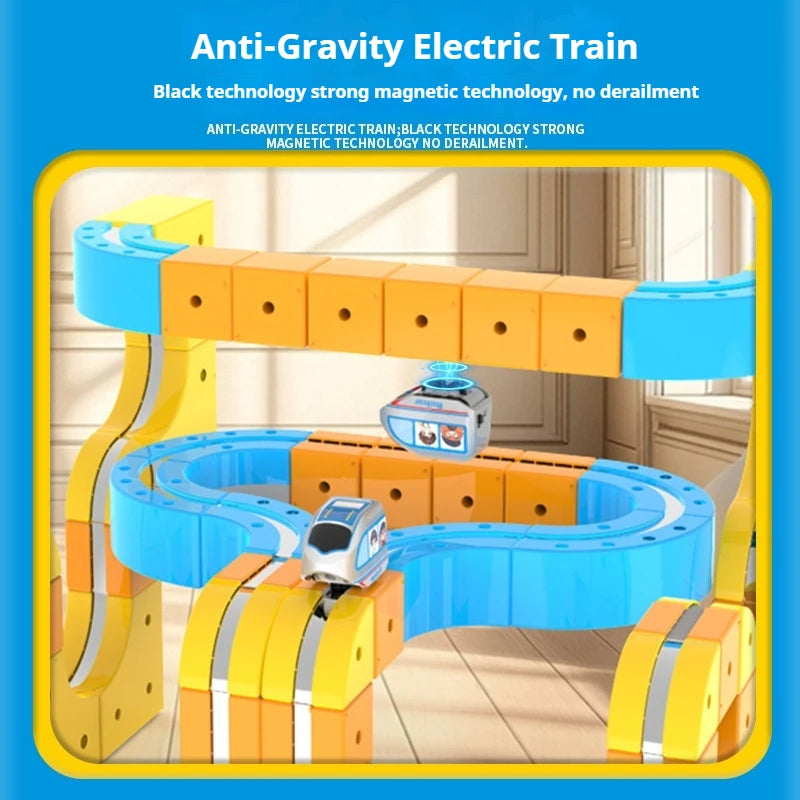 Children'S Puzzle Electric Magnetic Track Set With Anti-Gravity Vehicles Stem Railway Building Blocks Diy Train Car Kid Gift Toy