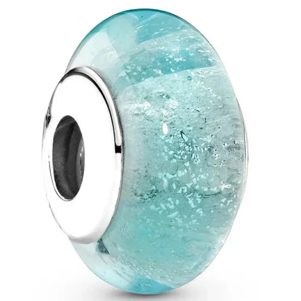 2025classic 925 Sterling Silver Colored Flower Leaf Cosmic Rainbow Murano Glass Charms Beads Fit DIY Bracelet Women Jewelry Gift