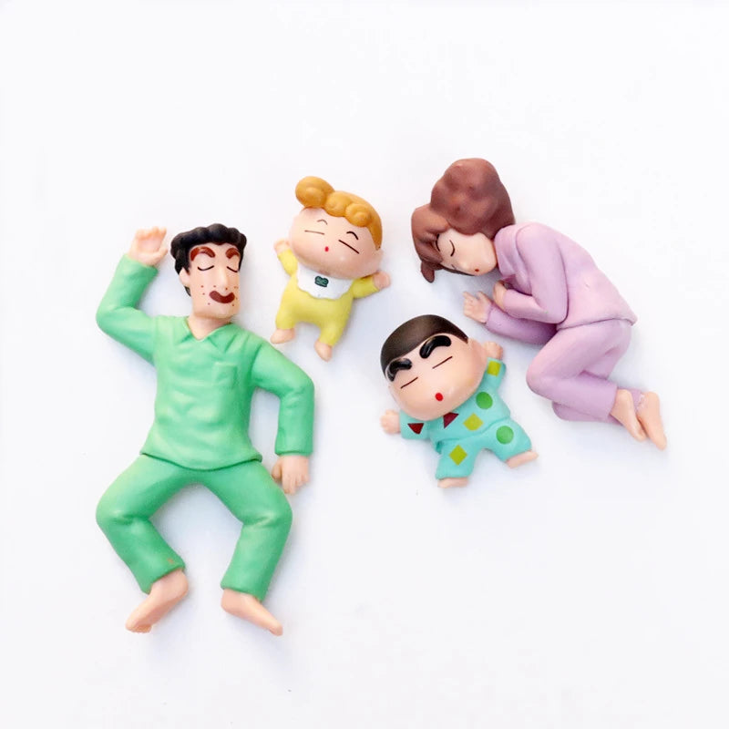 4pcs/set Anime Crayon Shin-chan Action Figure PVC Collection Nohara Shinnosuke Family Portraits Figurine Sleep Model Kids Toys
