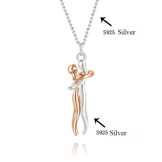 S925 Pure Silver Embrace Couple Necklace Men and Women Personalized Embrace Pendants Valentine's Day Wedding Party Accessories