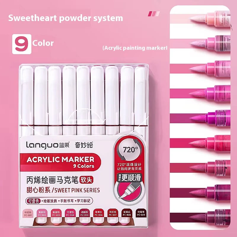 Acrylic Marker Set – Soft Brush Tip Paint Pens in Themed Colors, 9–45 Colors